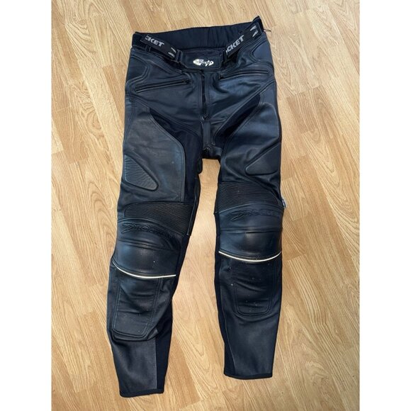 Joe Rocket Motorcycle Pants Mens 34 Black Leather Armor 3M Scotchlite Racing K - Picture 1 of 11